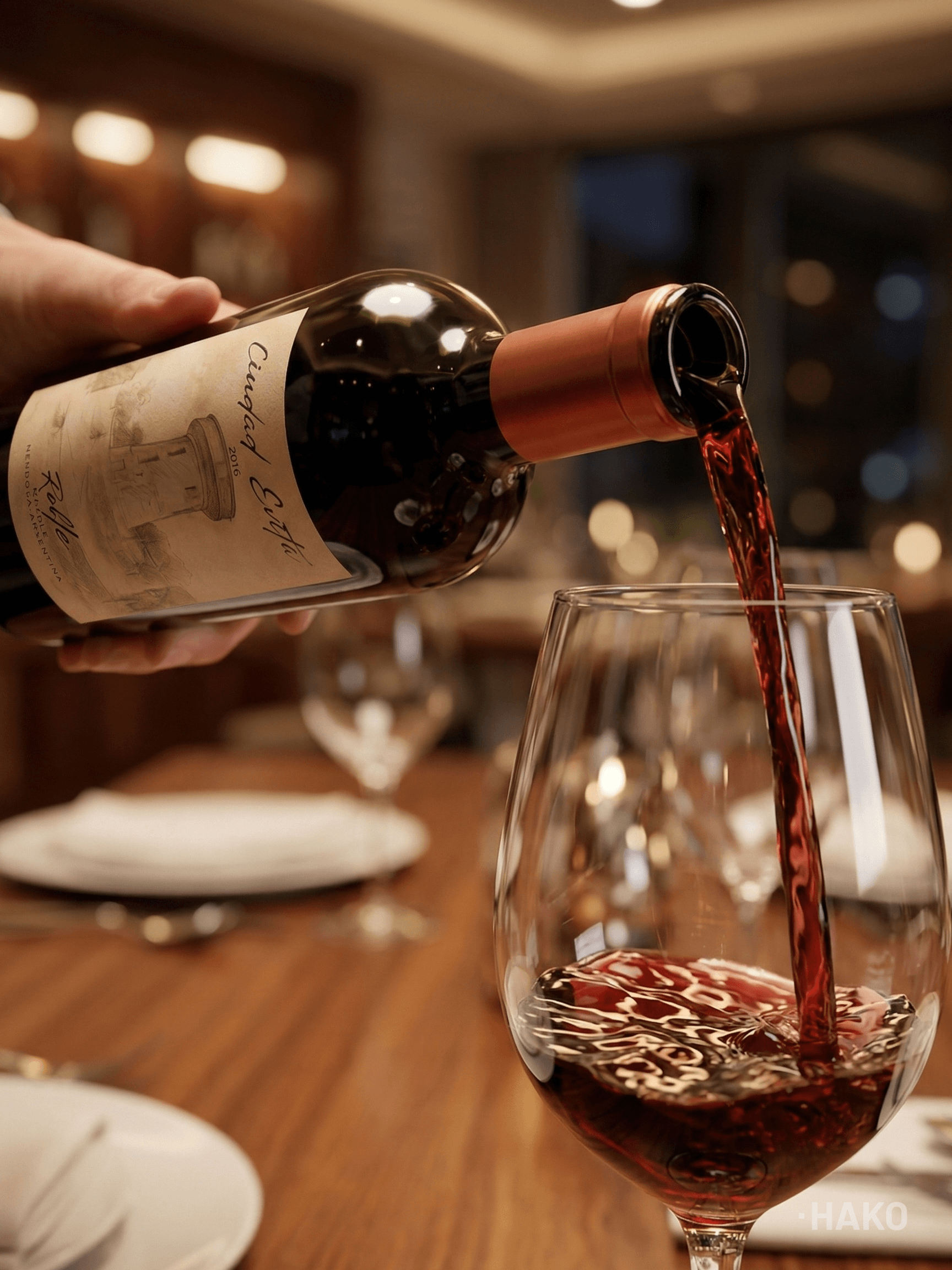 Servicio de vino tinto Ciudad Evita en copa.