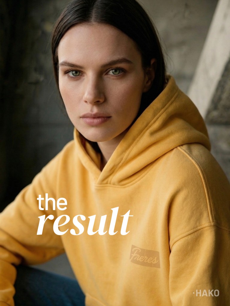 Retrato editorial del modelo con el Buzo Logo Vintage butter yellow.